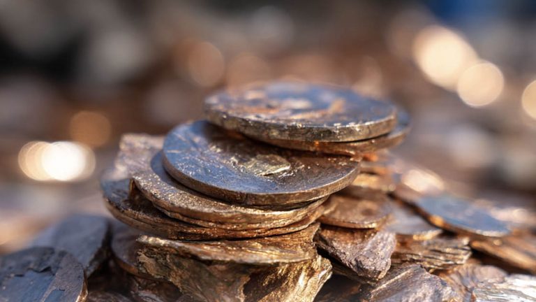 Bulanık zeminde üst üste yığılmış eski oksitli metal diskler – Bronz Hurda
