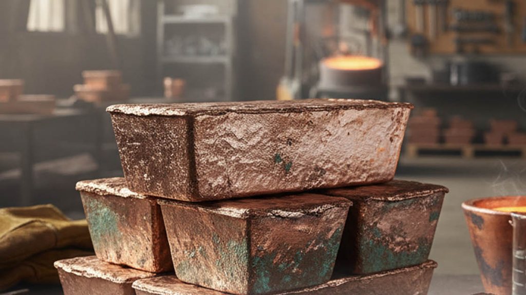 Dökümhanede üst üste konmuş oksitli bakır külçeler – Bakır İzotop Kg Fiyatı