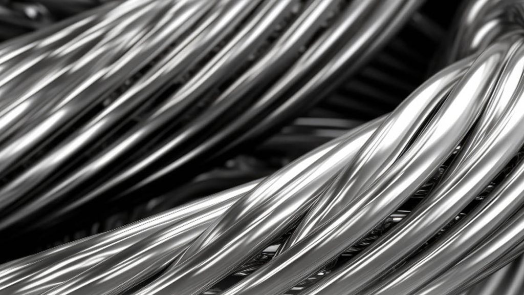 Gümüş renkli bükülmüş metal teller yakın çekim – Hurda Çelik İçli Kablo