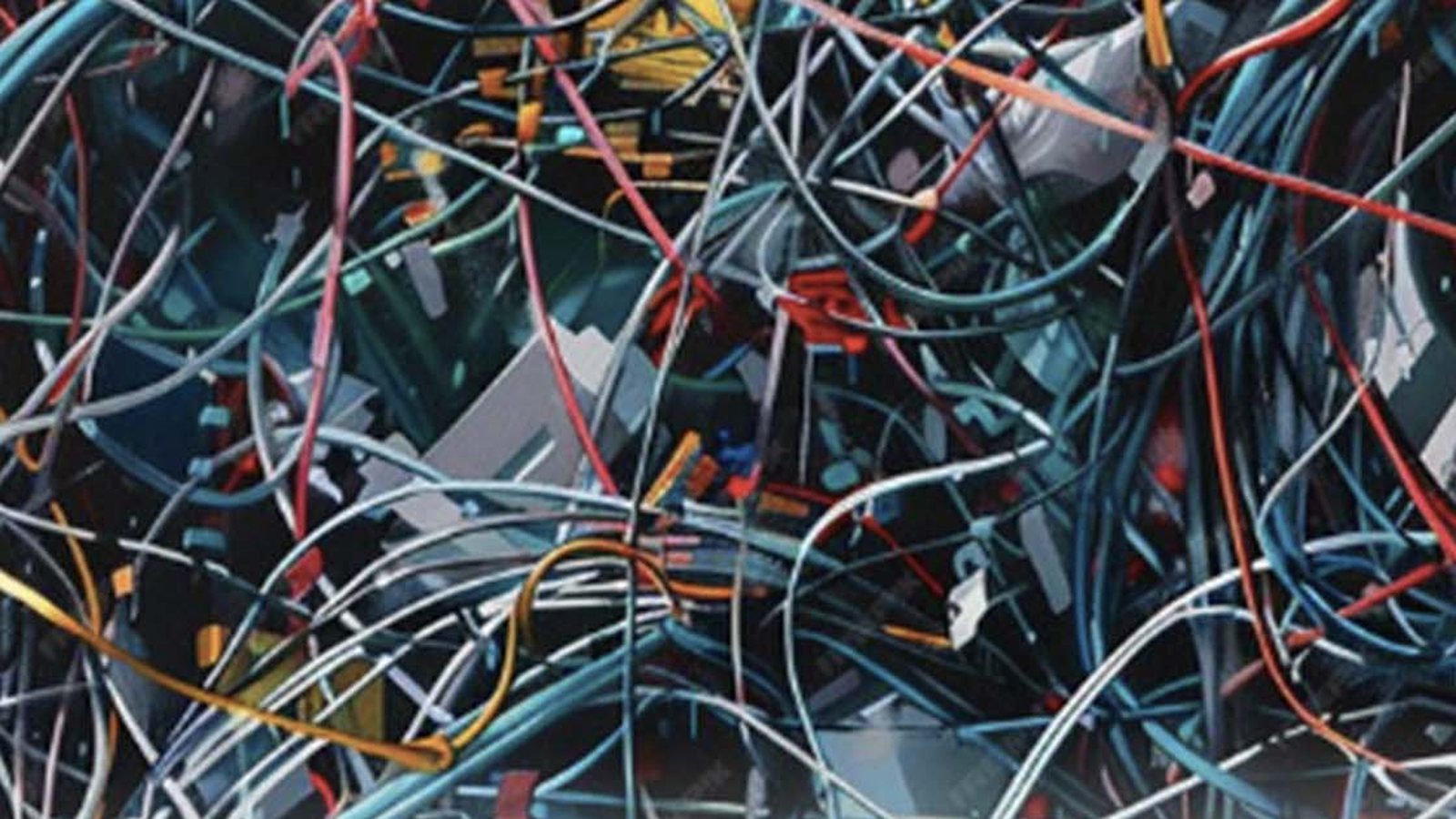 Birbirine dolanmış ince renkli data kabloları yığını – Hurda Fiber Optik Kablo
